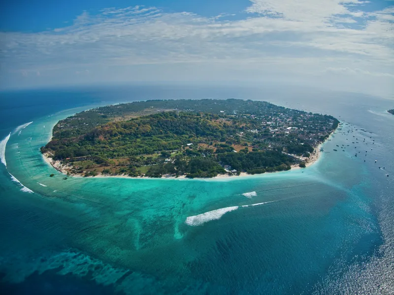 Aerial view of Gili Trawangan and its reef