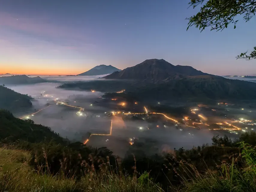 Sunrise over Mount Batur and the Kintamani valley