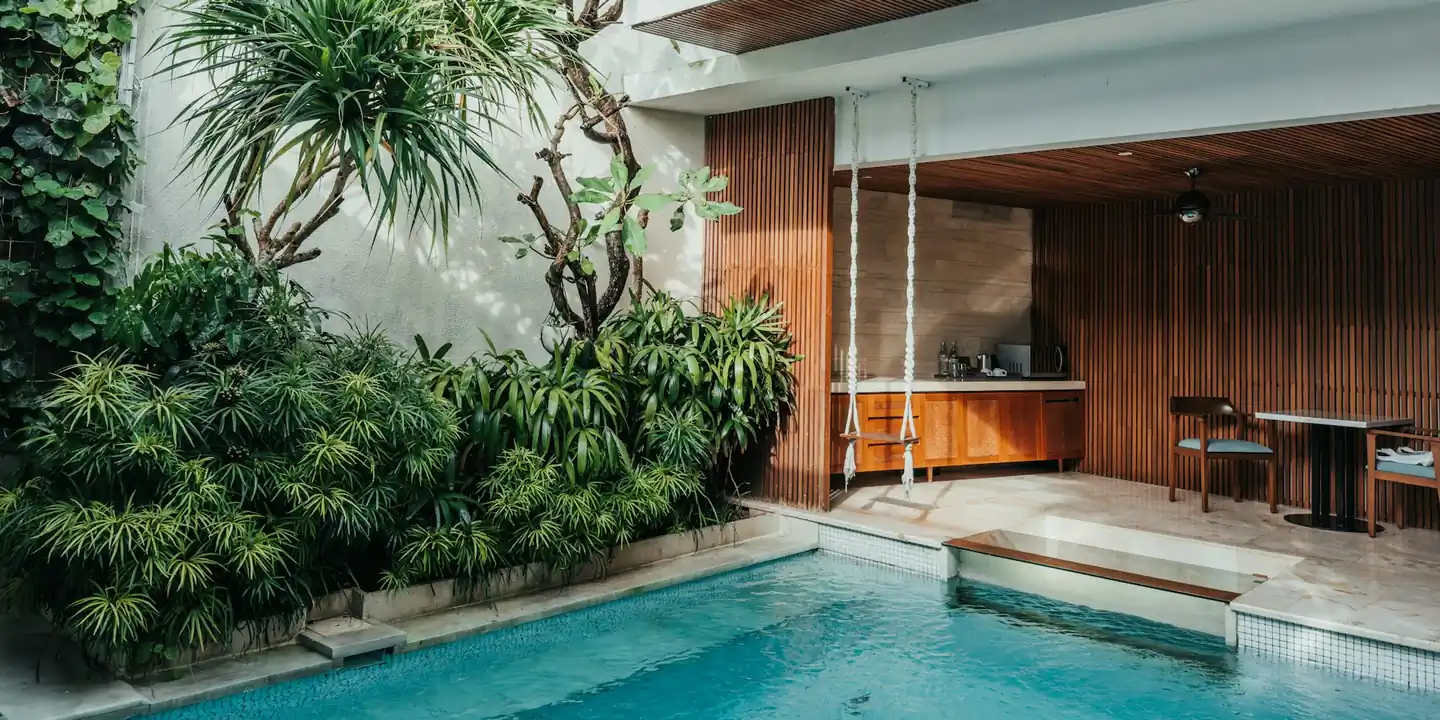 Private pool and terrace of a tropical villa