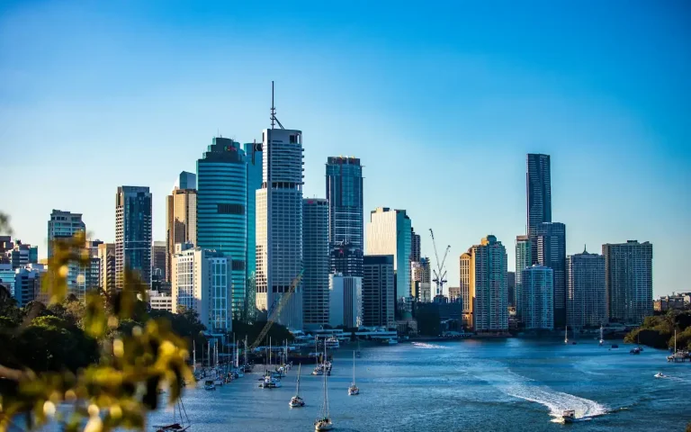 Brisbane skyline and river on a clear day