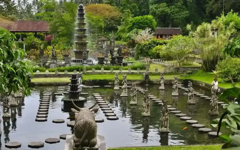 Water garden and stepping stones at Tirta Gangga